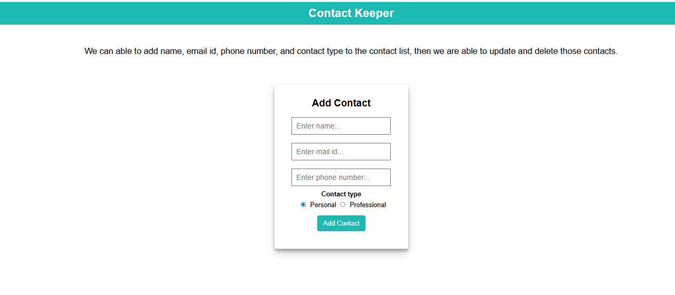 Preview of Contact Keeper app